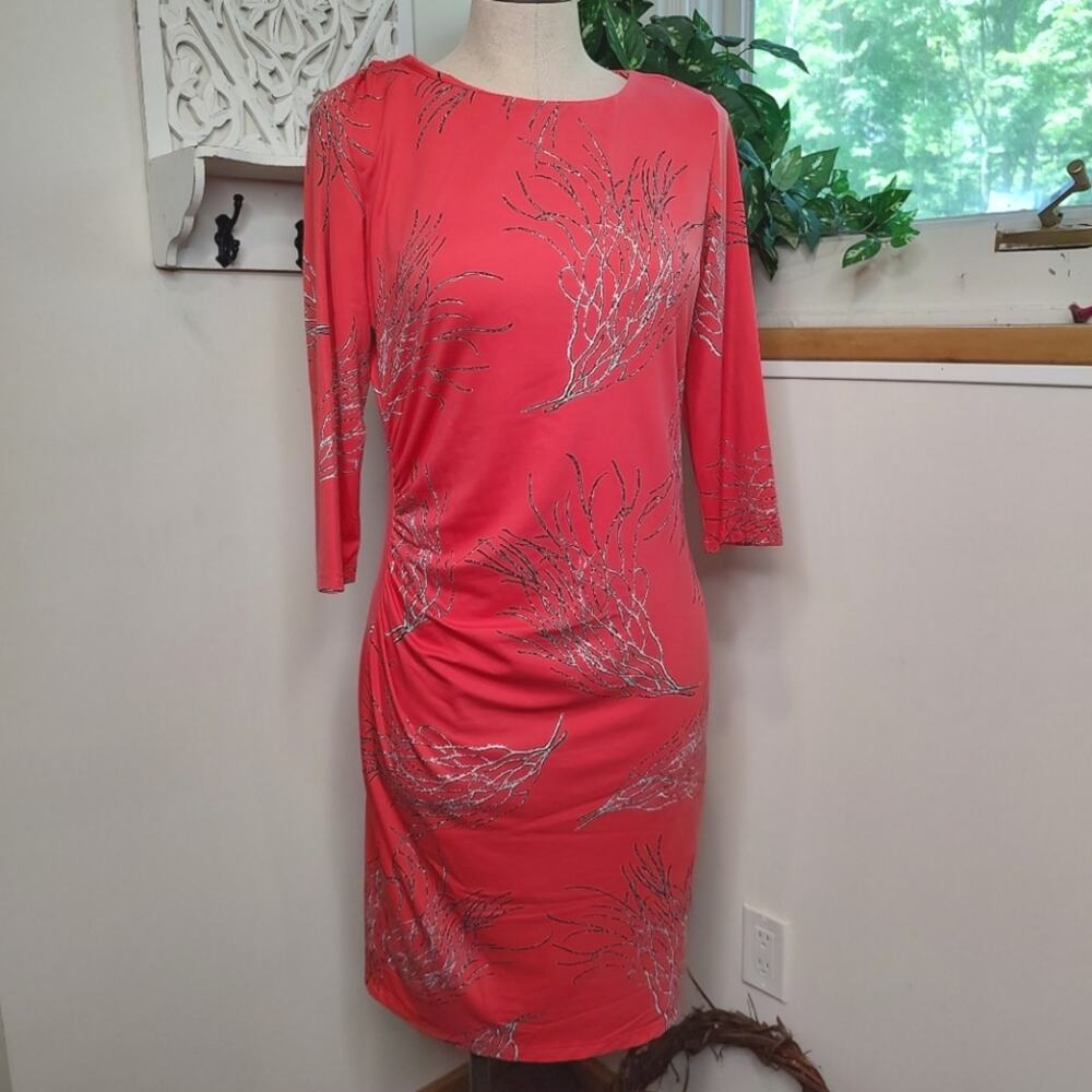 J. McLaughlin Coral 3/4 Sleeve Sheath Dress Medium